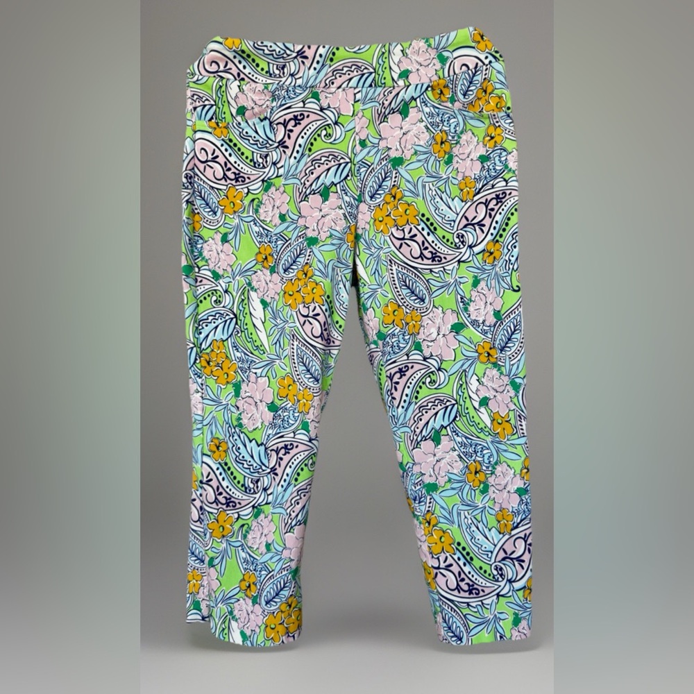 Coconut Row Palm Beach PullOn Stretch MidRise Capris Multicolor Floral Pocket 8P